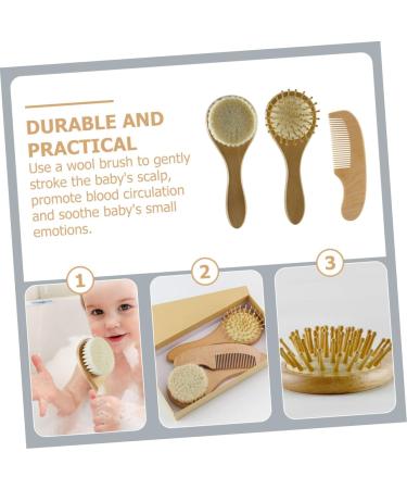 Organic Bamboo Baby Hairbrush Set for Natural Hair Care - Wooden Comb and Soft Wool Bristles for Infant Scalp and Toddler Bathing Essentials - Buy Online on GoSupps.com