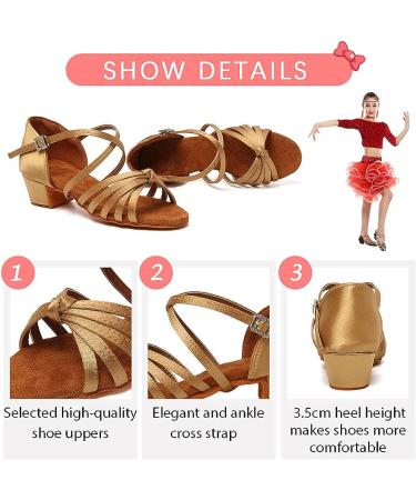 YKXLM Girls Latin Dance Shoes Model 203 - Beige | Low Heels for Tango, Salsa, Ballroom Practice - Size 13.5 Little Kid - Buy Online on GoSupps.com