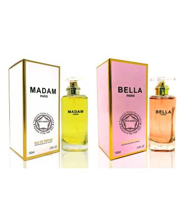 META-BOSEM Madam Paris+Bella Paris Women Perfume Collection Eau de Parfum Natural Spray - Floral Scent - Classic Vanilla Notes - Holiday Gift Set (Pack of 2) Each 3.4 Fl Oz Total 6.8 Fl Oz