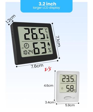 Pitasha Digital Thermo-Hygrometer - 3.2 Inch LCD Desktop Thermometer & Hygrometer with Temperature Humidity Display & Clock (Black) for Accurate Room Monitoring - Buy Online on GoSupps.com