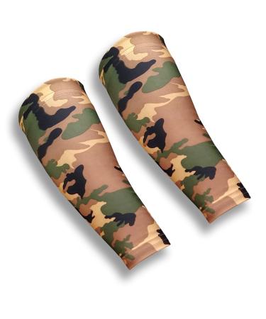 SKINGUARDS Skin Protection Forearm Sleeves + Protects Aging or Thin Skin + UV Protection - Unisex + Made in USA (Pair of Thin Skin Forearm Covers) (Green Camo X-Small/Small)