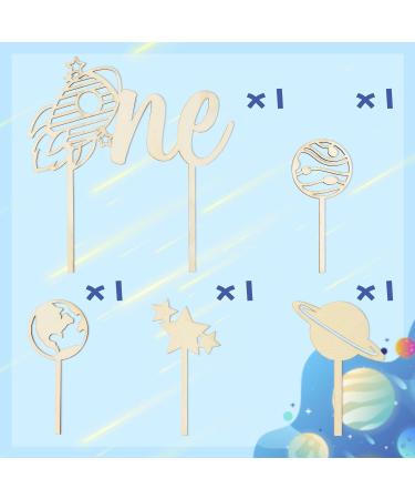 Haooryx 5pcs Outer Space Wood ONE Cake Toppers - Rocket 1st Birthday Cake Topper Wood Star Planet Cupcake Decor Outer Space DIY Cake Toppers Decor for Kids 1st Birthday Baby Shower Party Favor - Buy Online on GoSupps.com