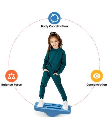 Kids Rocking Seesaw Balance Board with 5 Wooden Balls - Sensory Training Toy for Children - Blue - Buy Online on GoSupps.com