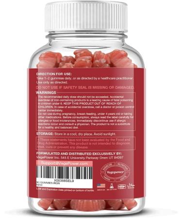 Vegan Iron Gummies Supplement with Vitamin C, B-Complex, Folate, Zinc 90 Ct Peach Flavor for Adults & Kids - Blood Builder & Energy Support, No After Taste - Buy Online on GoSupps.com
