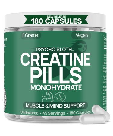 Creatine Monohydrate Pills - Muscle Builder, 180 Capsules 5G, 45 Servings, Vegan, Pre/Post-Workout, | Creatine Capsules for Women and Men, Micronized, Instantized, Powder Tablet Gummy Alt, Creatina