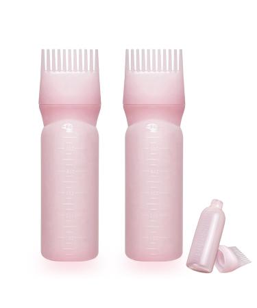 2PCS Hair Oil Applicator Bottle Root Comb Applicator Bottle Hair Dye Brush Bottle Squeeze Root Bottle for Hair with Graduated Scale (Pink)