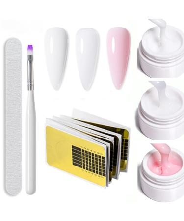 Builder Gel for Nails Nail Strengthener 3 Colors Builder Gel Nail Kit Extension Gel Base Gel in a Bottle White & Milky White & Light Pink UV LED Polish Building Nail Gel