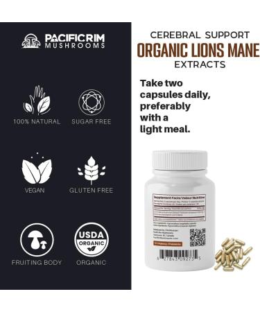 Pacific Rim Mushrooms Lion s Mane Capsules- Organic Lions Mane Mushroom 10:1 Extract With Immunomodulating Properties - Vegan Mushroom Supplement 300 Capsules 300 count (Pack of 1) - Buy Online on GoSupps.com