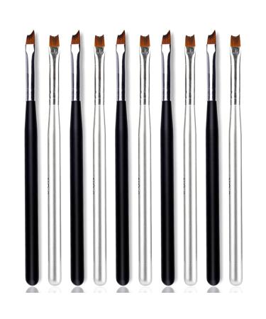 XEAOHESY 10pcs French Tip Nail Brush Set 5pcs Half Moon Shape Silver Handle Nail French Tip Brush 5pcs Oblique Head Black Handle Nail Brushes UV Gel Acrylic Painting Drawing Pen for French Nail Tips French Tip Nail Brush...