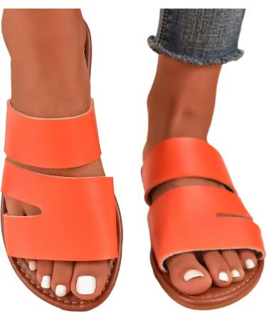 Bexdug Women's Simple Slide Sandals - Flat Rubber Open Toe Leisure Shoes | Size 40 EU | Stylish Home Footwear in Orange - Buy Online on GoSupps.com