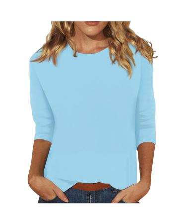 Odjoy fan tunic ladies casual tops loose long sweater business women blouse Elegant sweaters office blouses casual long-sleeved top blouse t shirt round collar sweatshirt light blue s