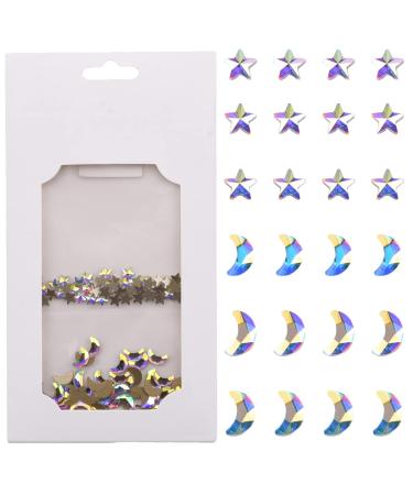 Tisslan 100pcs Ab Nail Rhinestones Moon Star Design Shape Crystal Gemstones For Nail Art Designer Tech Charms Material Supply Star Moons