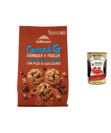 Italian Gourmet E.R. Galbusera Cereali G Granola e Frolla Shortbread Set of 6 Biscuits with Cereal and Chocolate Chunks 300 g + Italian Gourmet Polpa 400 g
