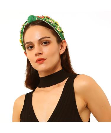 QTMY Rhinestone Crystal Wide Headband Knot Turban - Green | Fashion Hair Accessory for Women & Girls - Buy Online on GoSupps.com