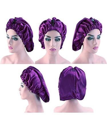 LadayPoa 2 Pcs Long Satin Sleep Cap for Women Girls - Black+Purple Satin Bonnet for Long Curly Hair Protection - Buy Online on GoSupps.com