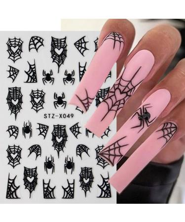 Halloween Nail Art Stickers Black Spider Web Halloween Nail Decals 3D Self Adhesive Halloween Nail Stickers for Nail Art Spider Bat Moon Halloween Day Nail Decorations for Women and Girls 6Sheets