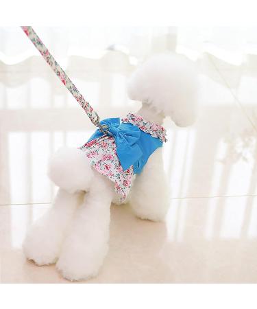 Floral Cat Clothes with Leash - Petyoung Princess Dress for Small Dogs & Cats - Blue Puppy Skirt Outfit - Buy Online on GoSupps.com