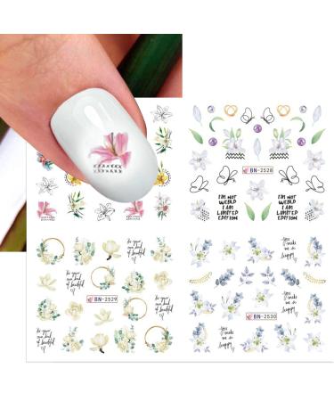 Floral Nail Art Stickers Decals - Water Transfer Butterfly, Blossom, Dragonfly Designs - Spring Manicure Supplies for Women and Girls - Buy Online on GoSupps.com