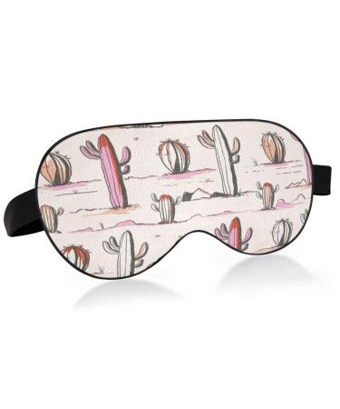 Sleep Mask Light Blocking Desert Cactus Pink Eye Mask for Sleeping with Adjustable Strap Wild West Soft Lightweight Eye Cover Blindfold for Men Women Work Travel Naps