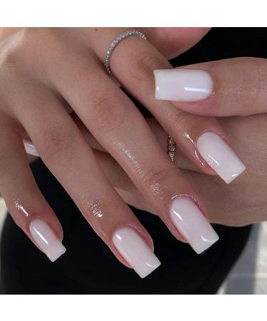 White Press on Nails Medium Long KXAMELIE Square Shaped Glue on Nails Medium Gel Manicure Nails Pure Color Acrylic Nails Press on Fake Nails Kit for Women and Girls Daily Wear 24PCS frosting white - Buy Online on GoSupps.com