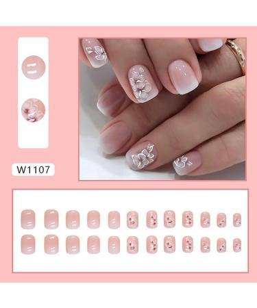 SINLOV Short French Flower Fake Nails Pink Nude Square GradientbFalse Nails Glossy Press on Nails Ballerina Acrylic Full Cover Fake Nails for Women and Girls - Buy Online on GoSupps.com