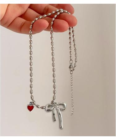Shop OralGos Vintage Heart Bow Pendant Necklace | Cute Choker Pearl Collar Fashion Clavicle Chain - International Shipping Available - Buy Online on GoSupps.com
