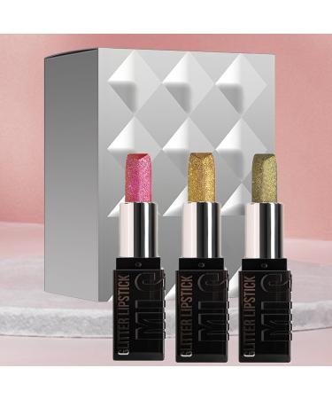  Tewzafiya Glitter Lip Gloss - 3 Lipsticks with Luminous Finishes | Fashionable Lipstick - for Women and Girls Commute Valentine's Day Holidays Parties Travel Office Home Routine - Buy Online on GoSupps.com