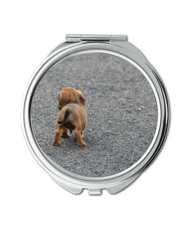 Mirror Compact Mirror Dog Puppy Sausage Brown Small Cute pocket mirror portable mirror
