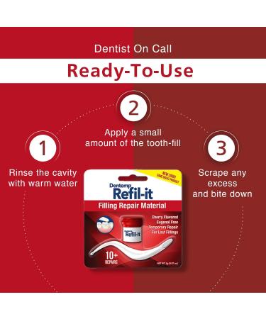 DENTEMP Refil-It Dental Repair Kit - Cherry Flavored - Easy to Use - 10+ Repairs - Tooth Pain Relief - Long-Lasting Dental Cement - Ideal for Travel - 3g x 2 Count - Buy Online on GoSupps.com