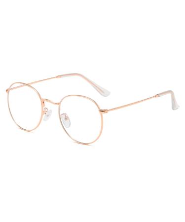 Joxigo blue light filter glasses without strength anti-fatigue UV protection computer glasses retro round metal frame glasses frame with glasses case pink gold