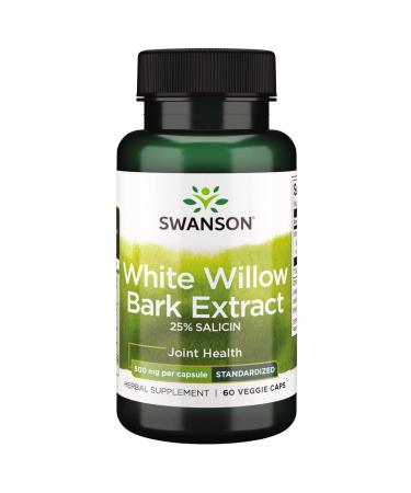Swanson Maximum Strength White Willow Bark Extract-Promotes Joint Support & Muscle Relief-Standardized to 25% Salicin-Natural Supplement with No Stomach Irritation (60 Veggie Caps 500mg Each)