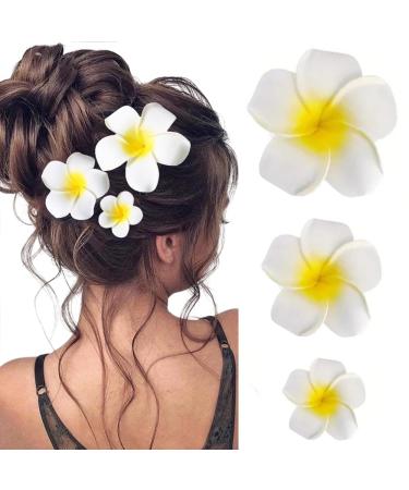 ZSPERKLA 3PCS Hawaiian Flower Hair Clips White Flower Clips Bridal Wedding Party Beach Hair Accessories