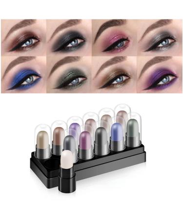 BINGBRUSH 12 Colors Glitter Gradient Eyeshadow Eye shadow Stick Pen Makeup Set  DNM Waterproof Shimmer Pink Eyeshadow Sticks Smoky Makeup Cosmetic (Bright color)