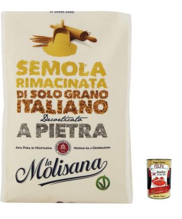 Italian Gourmet E.R. Molisana Semola Rimacinata di Grano Duro Durum Lot de 5 arrosoirs de bl 1 kg pour pizza + Italian Gourmet Polpa 400 g