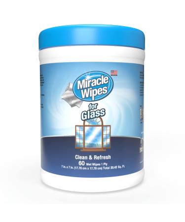 MiracleWipes for Glass, Disposable and Streak Free Cleaning Wipes for Mirrors, Windows, Kitchen, Home, and Auto - 60 Count 60 Count (Pack of 1)