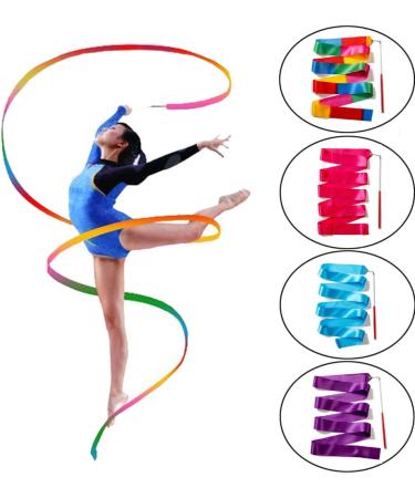 Ceqiny 5pcs Dance Ribbons with Wand - 2 Meters Rhythmic Gymnastic Rainbow Streamers for Talent Shows and Baton Twirling | Assorted Colors - Buy Online on GoSupps.com