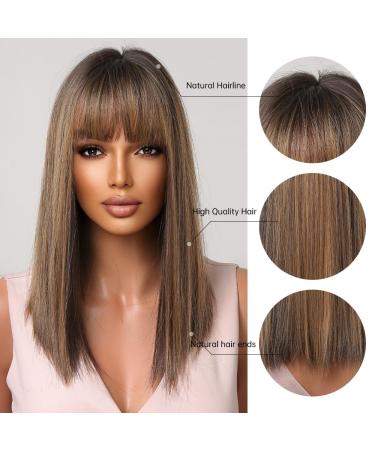 Brown Mixed Blonde Highlight Wig for Black Women | Smooth Bob Wig with Dark Roots & Ponytail | Daily Use - Buy Online on GoSupps.com