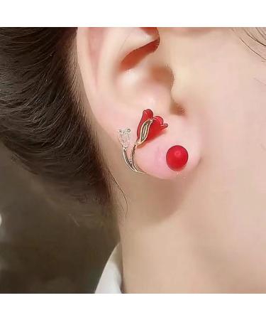 Tulip Flower Versatile Earrings Black Tulip Flower Stud Earrings Red Pearl Tulip Stud Earrings Fashion earrings gifts for ladies girls 1 Pair Red - Buy Online on GoSupps.com