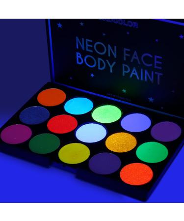 Glow UV Face Paint 15 Colors Neon Eyeshadow Palette Water-Based UV Blacklight Face Body Paint for Kids - UV Eyeliner Makeup Palette for Halloween Glow Party Club Music Festivals