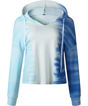 Women's Blue Tie Dye V-Neck Hoodie | Casual Gradient Sweatshirt | Drawstring, Size XL - Buy Online on GoSupps.com