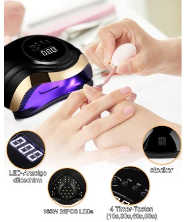 Buy Birshe Geln gel Lamp UV LED 168W - Professional Portable Nail Dryer with Timer & LCD Display | Luxury Black Gold for Gel Polish - Buy Online on GoSupps.com
