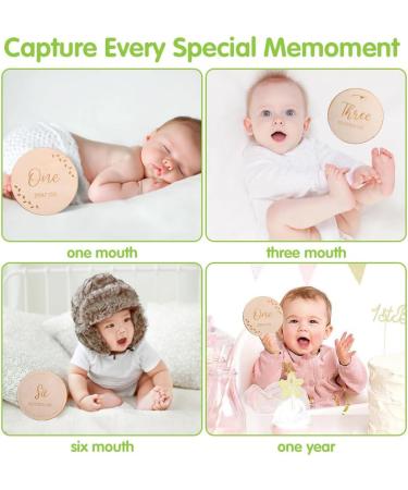 Abnaok Baby Monthly Milestone Cards 12 Pieces - Wooden Double-Sided Milestone Discs for Newborn Infants 0-12 Months - Baby Shower Gift Set for Growth Recording - Buy Online on GoSupps.com