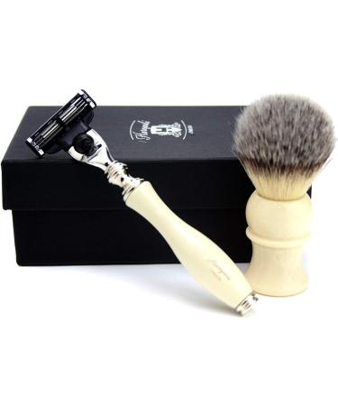 Shaving Brush & Grooming Set for Men | Synthetic Hair Brush & L3 Edge Razor | Ivory Handle Gift - Buy Online on GoSupps.com