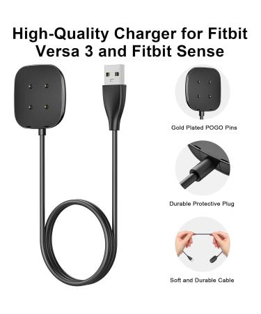 2 Pack Charger Cable for Fitbit Versa 4/3, Sense 2 Fitness Tracker | USB Charging Cable in 2 Sizes (3.3ft/1.64ft) | Soft & Durable Replacement - Buy Online on GoSupps.com