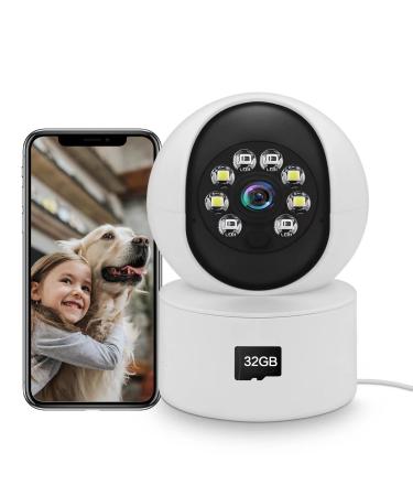 FOUAVRTEL WiFi Plug-in Indoor Security Camera 360-degree Wireless 1080P 2.4GHz Pan Tilt Home Smart Surveillance Camera for Pet/Baby Monitor with Night Vision Motion Detection Dog Camera 1080P with 32GB SD Card