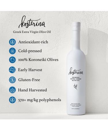 Kosterina Original Extra Virgin Olive Oil - Premium Cold-Pressed Greek EVOO (16.9 oz) | 100% Pure Koroneiki Olives | Superfood | Peppery & Smooth Flavor - Buy Online on GoSupps.com