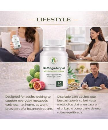 BMega Nopal with Chromium Picolinate - Supports Metabolism & Nutrient Balance - Natural Plant-Based Supplement Helps Support Healthy Blood Sugar Levels & Wellness - 60 Capsules - Buy Online on GoSupps.com