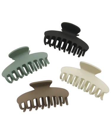 Venhay Hair Claw Clips 3.8 Inch Matte No Slip Jaw Clip Assorted Colors for Thin & Medium Thick Hair Women and Girls 4 Pack
