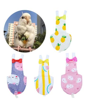 QBLEEV 4 Pack Bird Diaper, Soft Birds Flight Suits with Leash Hole, Washable & Reusable Parrots Nappies with Bowtie Decor, Breathable Pet Pee Pads for Budgie Parakeet, Cockatoos(4 Sizes) Large 4 Pack