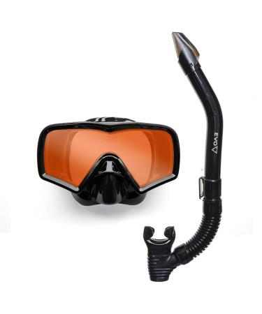 EVO Hi Definition Mask and Snorkel Combo - Single Lens - Snorkel Mask Adult - Scuba Mask and Snorkel Set Adult - Scuba Diving Mask with Valve - Dive Mask - Scuba Diving Accessories - Scuba Gear